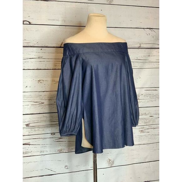 Tibi off-shoulder chambray denim top Blue blouse size 00 - Picture 7 of 9